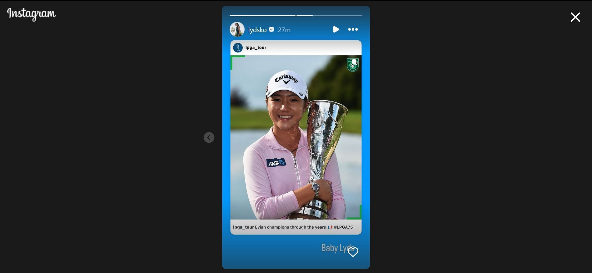 Lydia Ko appreciating her first major win (Image Credit: Instagram @lydsko)